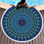 Retro Blue Mandala Round Beach Towel