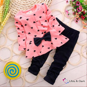 Heart-Shaped Print Baby Girl's Outfit