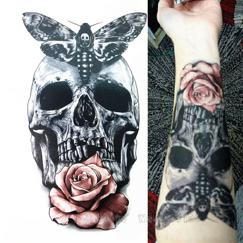 Moth & Skull Waterproof Tattoo