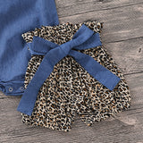 Leopard Denim Baby Girls Romper Set