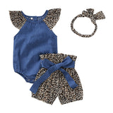 Leopard Denim Baby Girls Romper Set