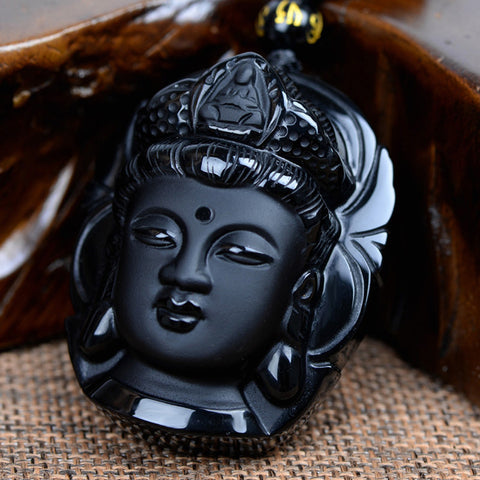 Volcanic Glass Natural Obsidian Buddha Necklace