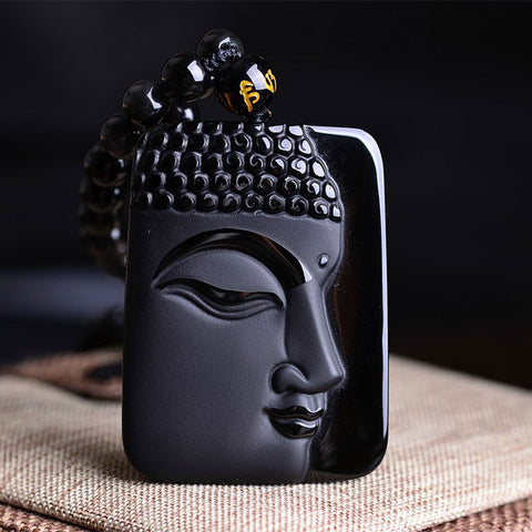 Natural Obsidian Stone Buddha Necklace