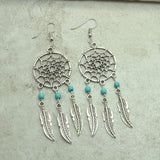 New Age Dream Catcher Vintage Silver Plated Drop Earrings