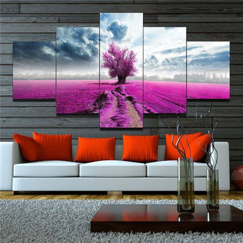 Pink Lavender Flowers Landscape Canvas