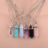Hexagonal Column Natural Agate Amethyst Crystal Stone Necklace