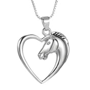 Horse in Heart Silver White Gold Plated Pendant Necklace