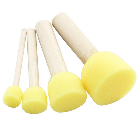 Wooden Yellow Sponge Paint Brush Set - 4 pcs