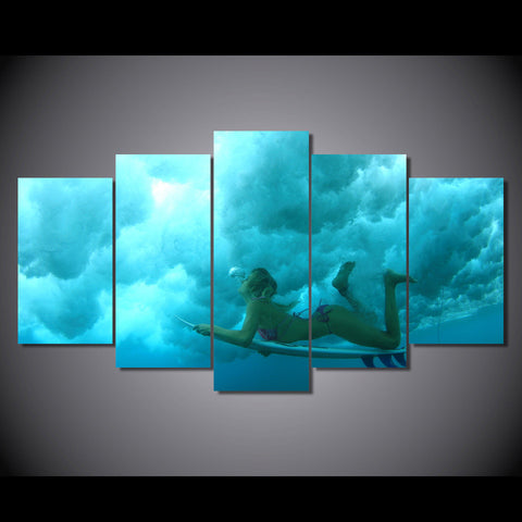 Under The Wave Surfing Girl Canvas