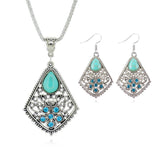 Jewelry Sets Tibetan Turquoise Chain Necklace And Silver Water Drop Shaped Stud Earrings
